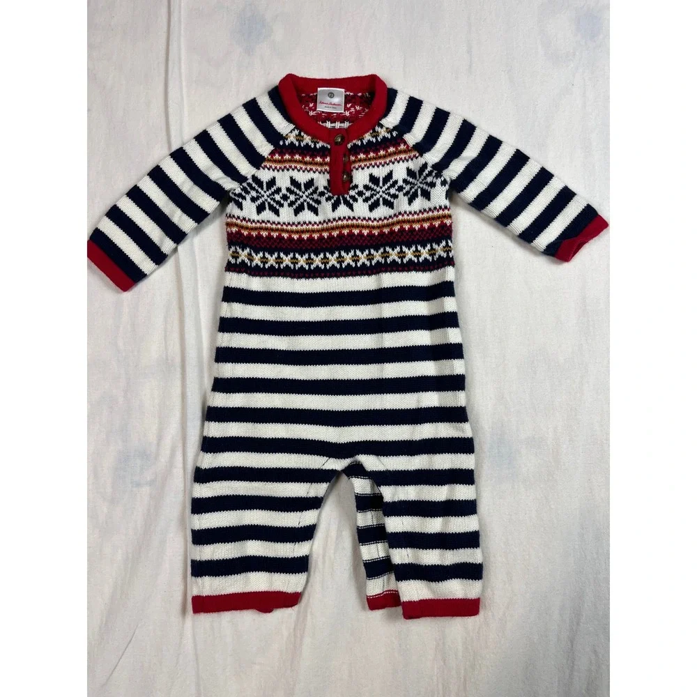 Hanna Andersson Baby Knit Romper‎ Fair Isle Snowflake Striped Sweater Piece 75